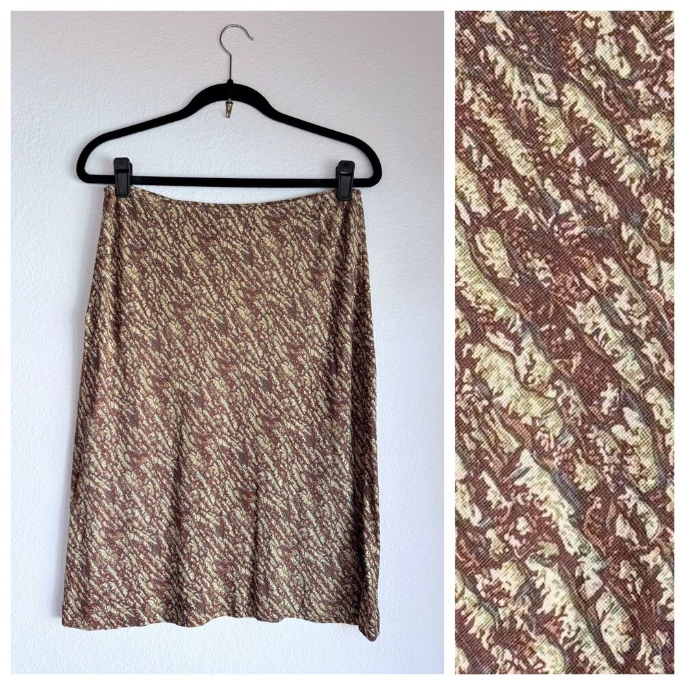 NWOT Diane von Furstenberg Vintage Y2K 100% Silk A-Line Skirt in Brown & Olive 8